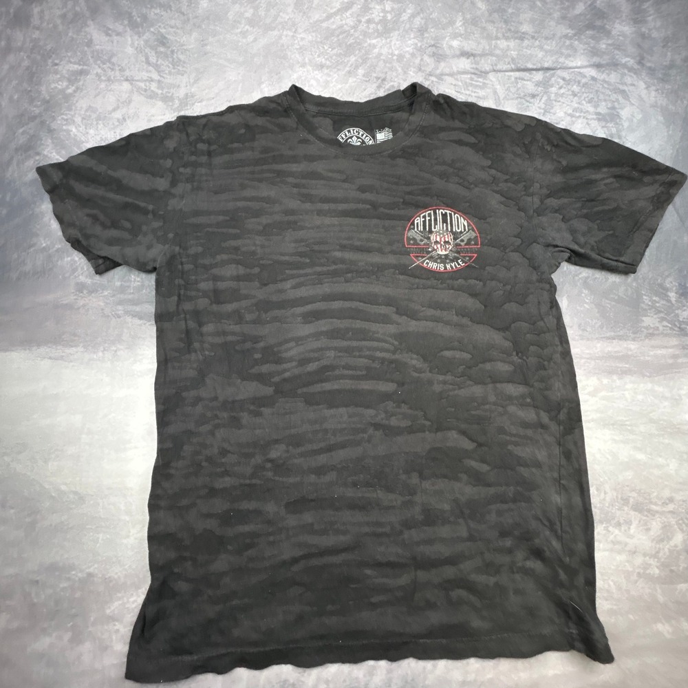 Affliction Chris Kyle American Sniper Camo T-Shirt Mens XL Black Burnout Grunge - Picture 4 of 8